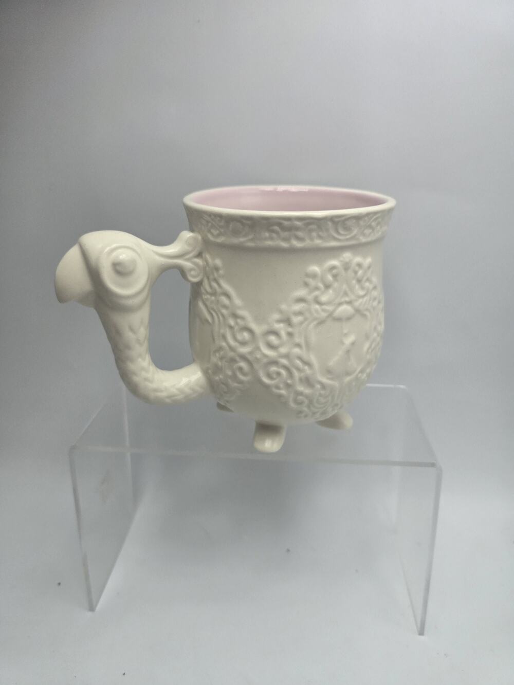 Disney Parks Mary Poppins Embossed Ceramic Footed Coffee Mug Pink Interior,